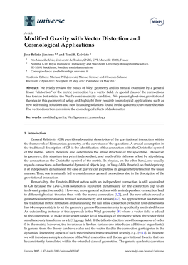 Modified Gravity with Vector Distortion and Cosmological Applications