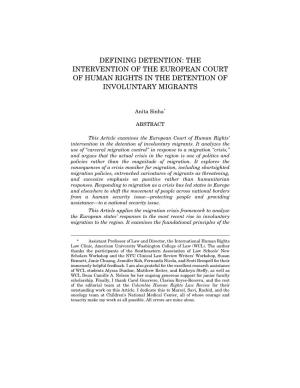 Defining Detention: the Intervention of the European Court of Human Rights in the Detention of Involuntary Migrants