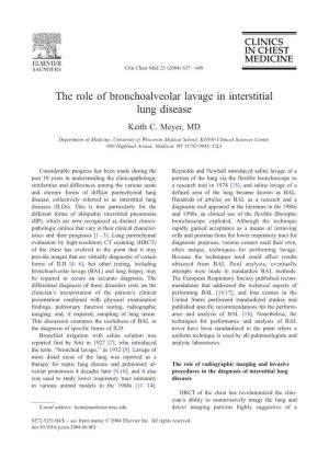 The Role of Bronchoalveolar Lavage in Interstitial Lung Disease Keith C