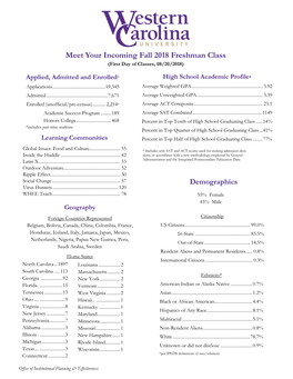 2018 Incoming Freshmen (Pre-Census/Unofficial Enrollment)