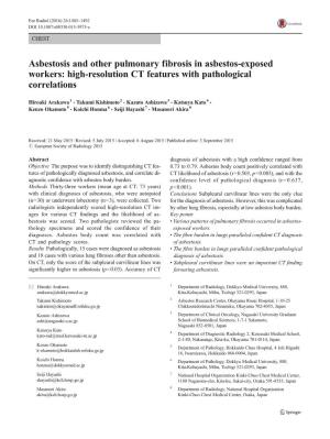 Asbestosis and Other Pulmonary Fibrosis in Asbestos-Exposed Workers: High-Resolution CT Features with Pathological Correlations