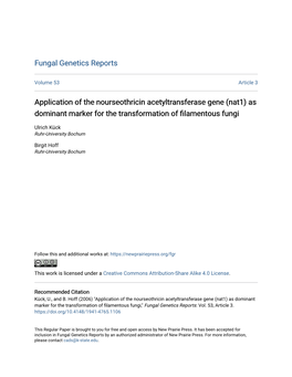 (Nat1) As Dominant Marker for the Transformation of Filamentous Fungi