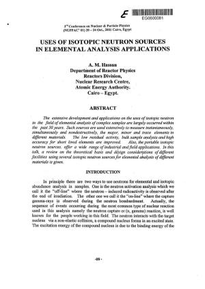 Uses of Isotopic Neutron Sources in Elemental Analysis Applications