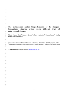 The Postmonsoon Carbon Biogeochemistry of The