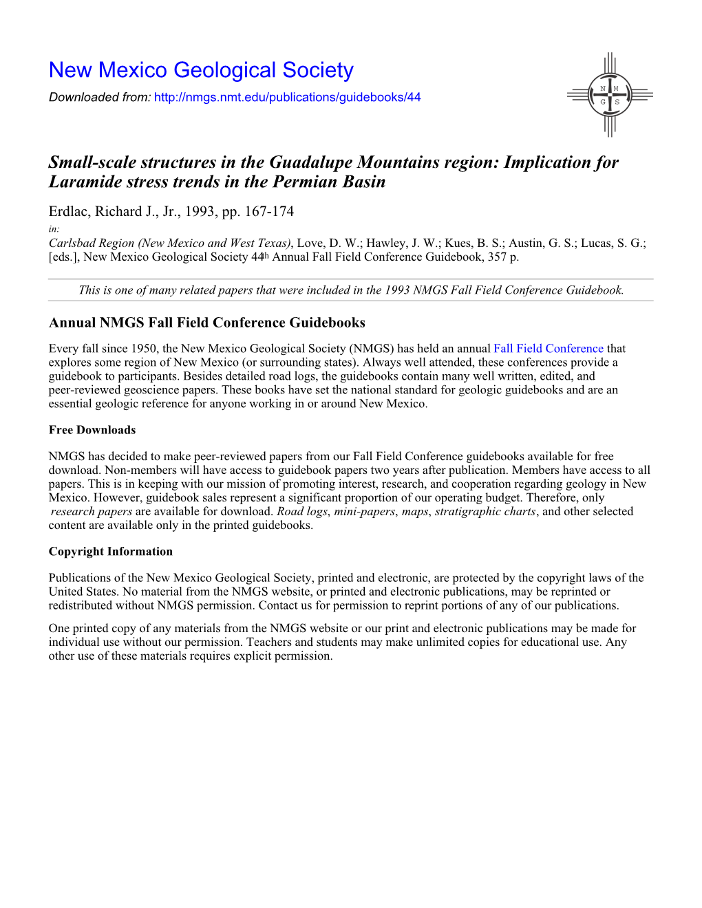 Small-Scale Structures in the Guadalupe Mountains Region: Implication for Laramide Stress Trends in the Permian Basin Erdlac, Richard J., Jr., 1993, Pp