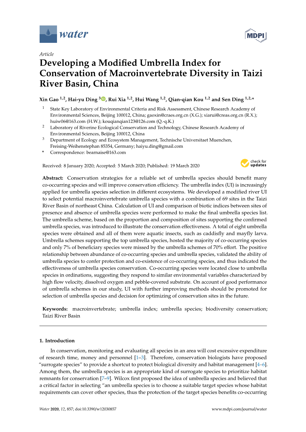 Developing a Modified Umbrella Index for Conservation Of