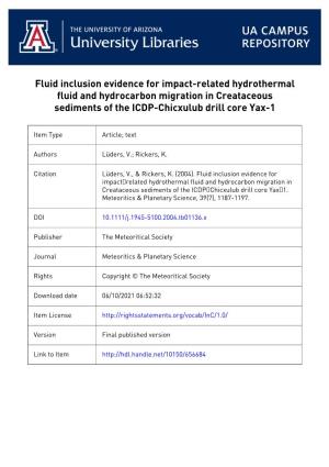Fluid Inclusion Evidence for Impact‐Related Hydrothermal Fluid And