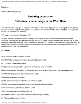 Enduring Occupation. Palestinians Under Siege in the West Bank - Amnesty International