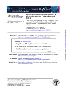 TLR-2 Antigen Presentation Pathways Through Regulates CD1 Mycobacterium Tuberculosis