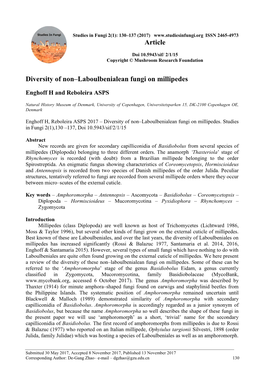 Diversity of Non–Laboulbenialean Fungi on Millipedes