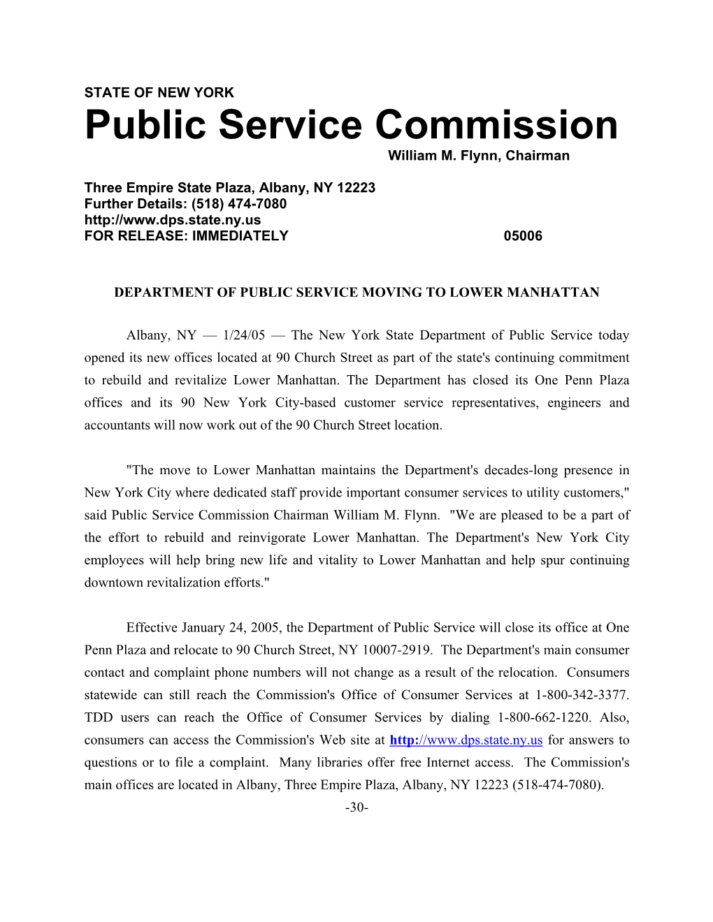 STATE of NEW YORK Public Service Commission William M