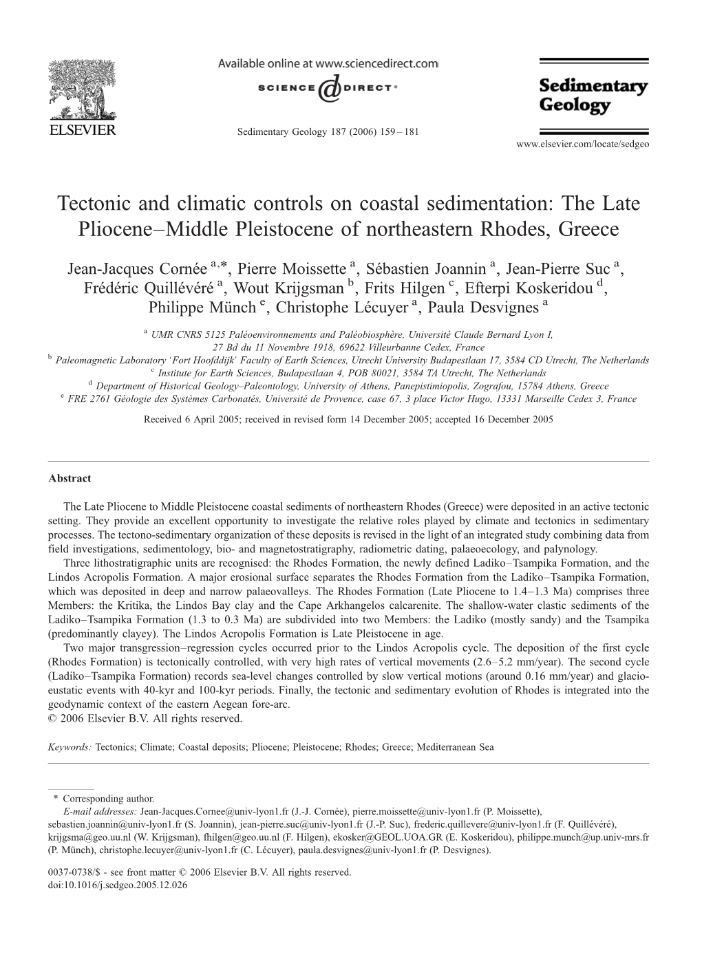 The Late Pliocene–Middle Pleistocene of Northeastern Rhodes