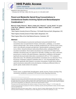 Parent and Metabolite Opioid Drug Concentrations in Unintentional Deaths Involving Opioid and Benzodiazepine Combinations*,†,‡