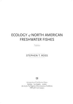 ECOLOGY of NORTH AMERICAN FRESHWATER FISHES