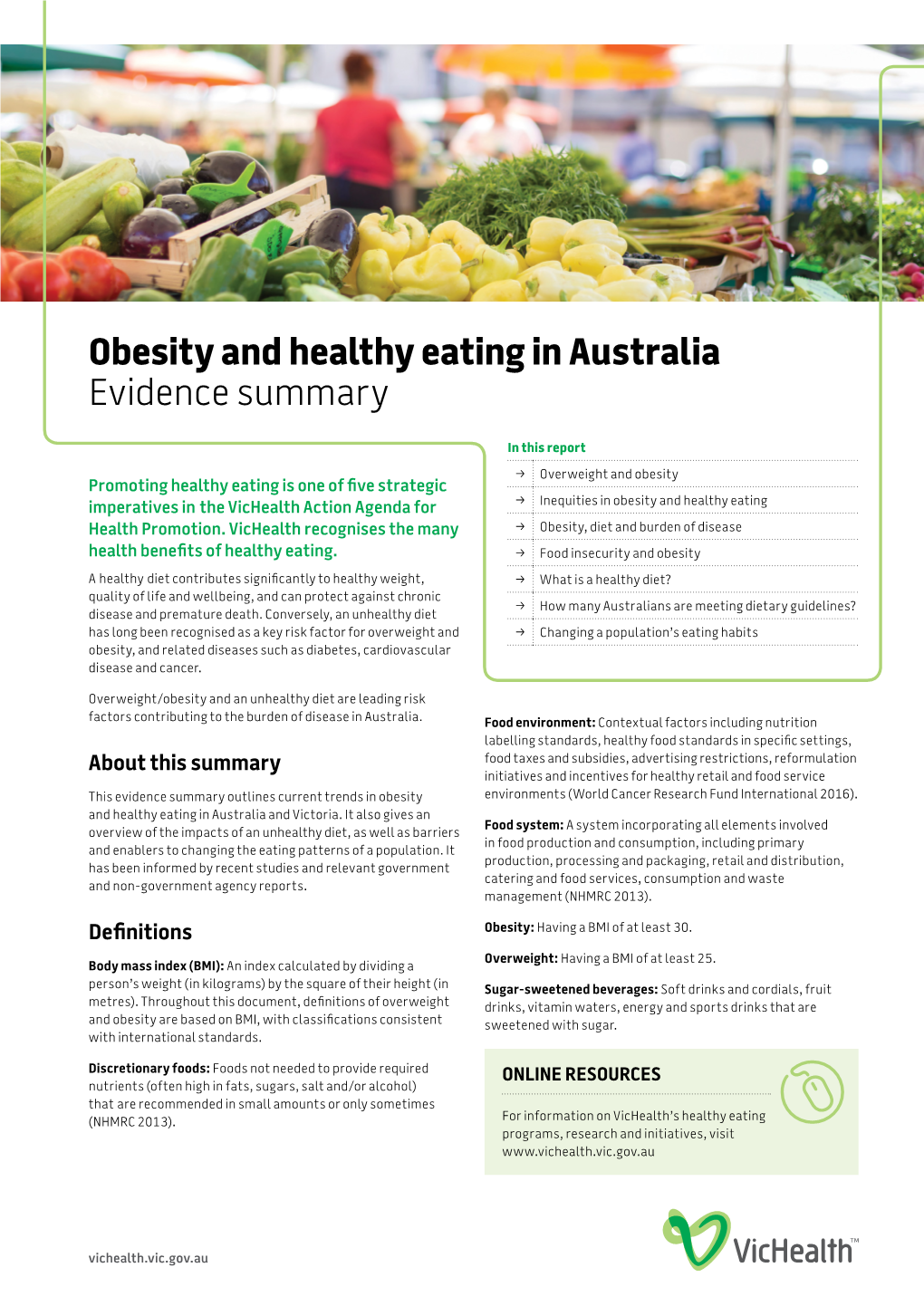 Obesity and Healthy Eating in Australia Evidence Summary