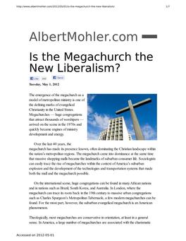 Albertmohler.Com – Is the Megachurch the New Liberalism?