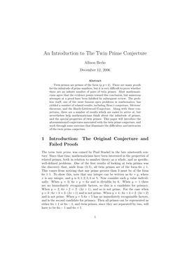 An Introduction to the Twin Prime Conjecture