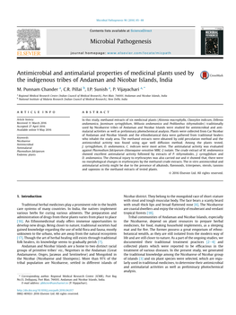 Antimicrobial and Antimalarial Properties of Medicinal Plants Used by the Indigenous Tribes of Andaman and Nicobar Islands, India