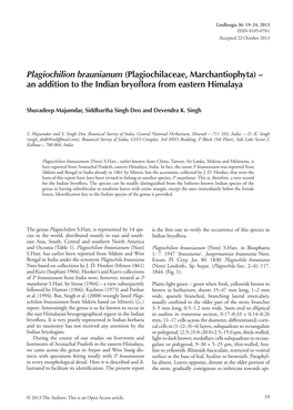 Plagiochilion Braunianum (Plagiochilaceae, Marchantiophyta) – an Addition to the Indian Bryoflora from Eastern Himalaya
