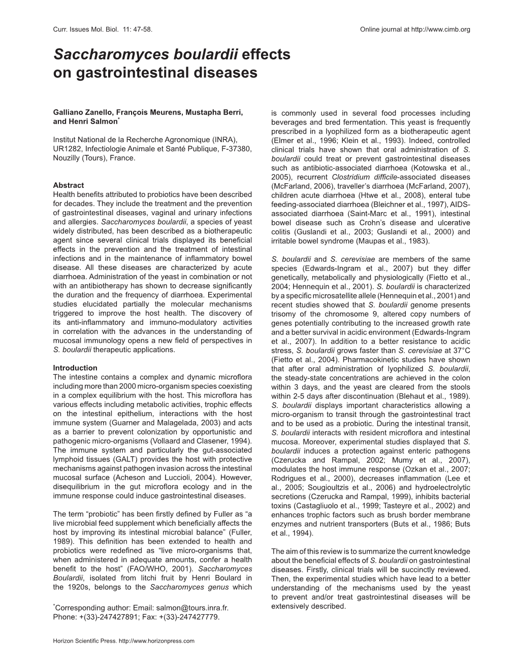 Saccharomyces Boulardii Effects on Gastrointestinal Diseases