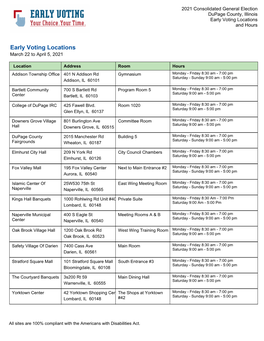 Early Voting Locations and Hours