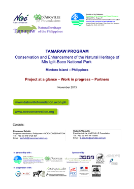 TAMARAW PROGRAM Conservation and Enhancement of the Natural Heritage of Mts Iglit-Baco National Park