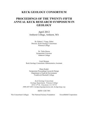 Proceedings of the Twenty-Fifth Annual Keck Research Symposium in Geology