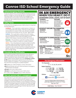 IN an EMERGENCY Weather Emergency, Chemical Spill, Gas Leak Or a Possible Intruder
