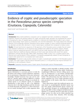 Evidence of Cryptic and Pseudocryptic Speciation in the Paracalanus Parvus Species Complex (Crustacea, Copepoda, Calanoida) Astrid Cornils* and Christoph Held