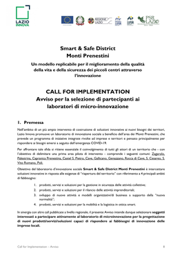 Smart & Safe District Monti Prenestini CALL for IMPLEMENTATION