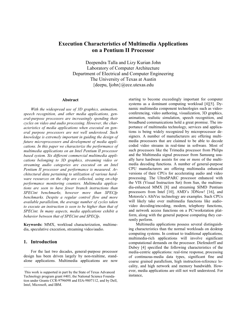 Execution Characteristics of Multimedia Applications on a Pentium II Processor