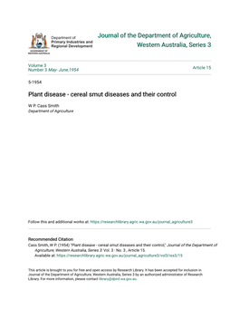 Plant Disease - Cereal Smut Diseases and Their Control