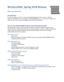 2018 Spring Wirelessdms Release Update.Docx