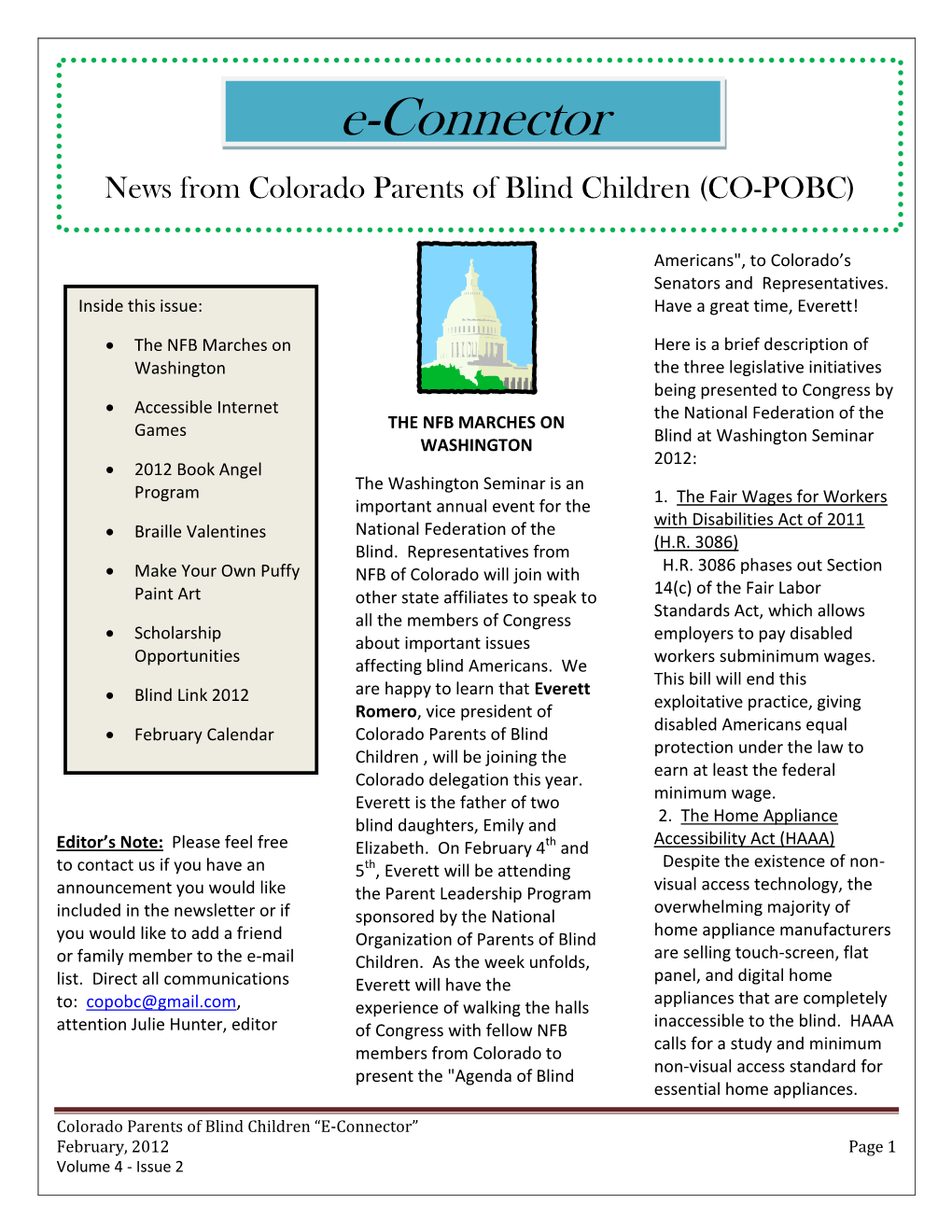 The E-Connector: News from the Colorado Parents of Blind Children