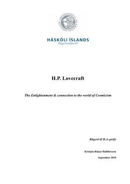 H.P. Lovecraft: the Enlightenment & Connection to the World of Cosmicism
