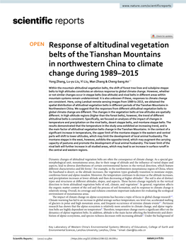 Response of Altitudinal Vegetation Belts of the Tianshan Mountains In