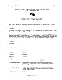 Consideration of Proposals for Amendment of Appendices I and Ii