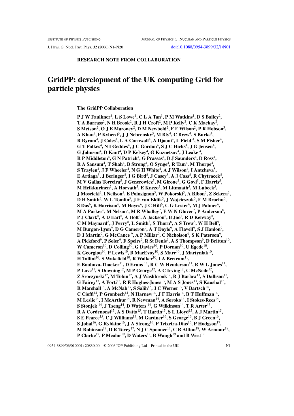 Gridpp: Development of the UK Computing Grid for Particle Physics