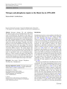 Nitrogen and Phosphorus Inputs to the Black Sea in 1970–2050