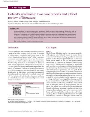 Cotard's Syndrome: Two Case Reports and a Brief Review of Literature