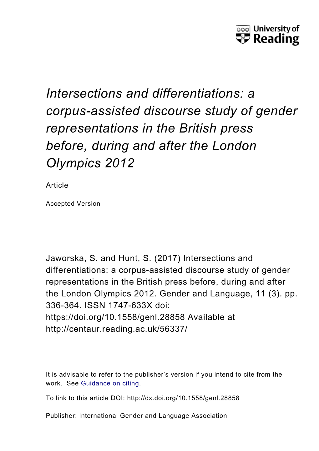 The Impact of Global Sport Events on Gender Representations in Public Discourse: Comparing Media Reporting on the London Olympic