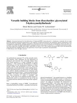Versatile Building Blocks from Disaccharides: Glycosylated 5-Hydroxymethylfurfuralsi Dierk Martin and Frieder W