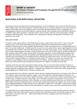 Sports History in the British Library: Selected Titles