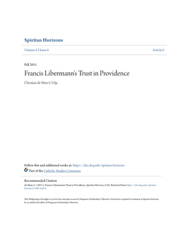 Francis Libermann's Trust in Providence Christian De Mare C.S.Sp