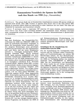 Kommentiertes Verzeichnis Der Spanner Der DDR Nach Dem Stande Von 1986 (Lepgeometridae)