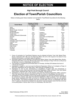 NOTICE of ELECTION Election of Town/Parish Councillors