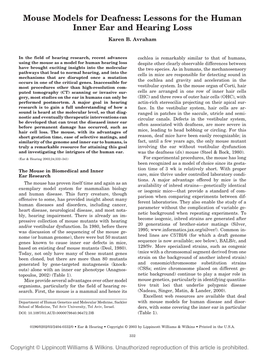 Mouse Models for Deafness: Lessons for the Human Inner Ear and Hearing Loss