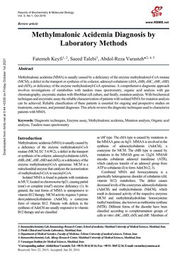 Methylmalonic Acidemia Diagnosis by Laboratory Methods