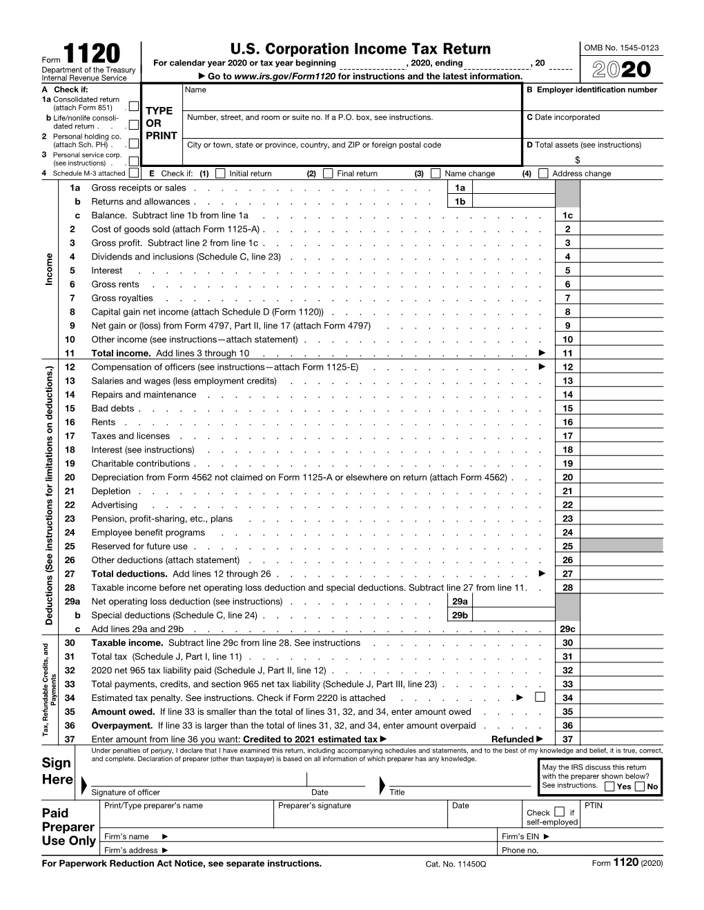 Form 1120, U.S. Corporation Income Tax Return