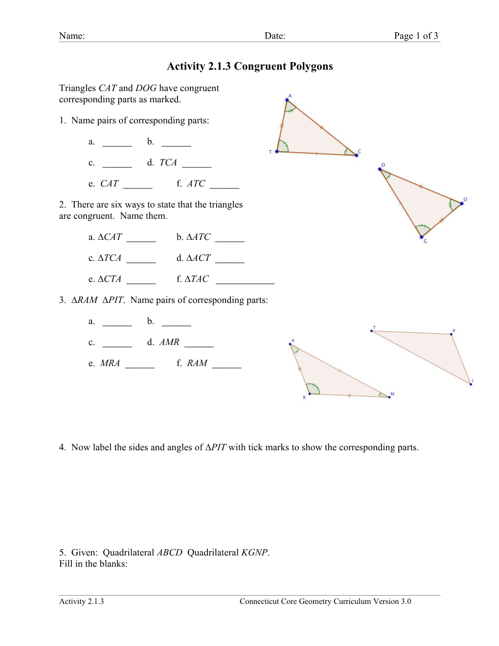 Activity 2.1.3 Congruent Polygons